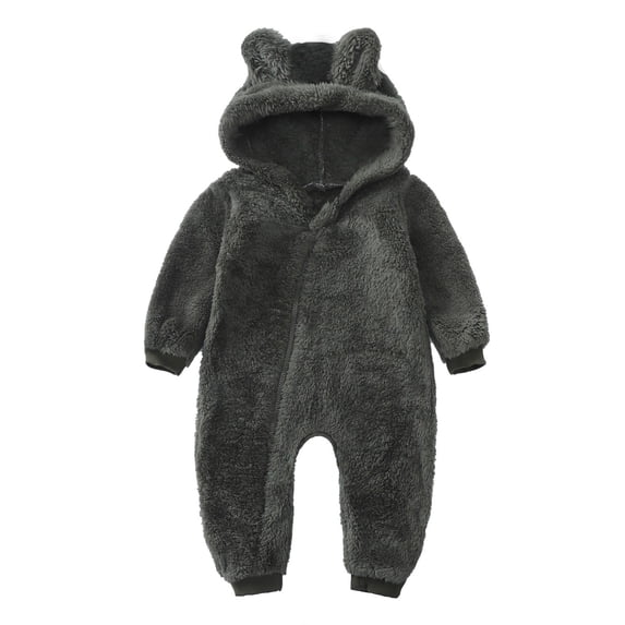 Fesfesfes Toddler Baby Fleece Onesies Boys Girls Color Plush Cute Bear Ears Winter Thick Keep Warm Jumpsuit Romper