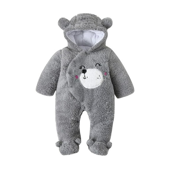 Fesfesfes Toddler Baby Jumpsuit Boys Girls Color Plush Cute Bear Ears Winter Thick Keep Warm Jumpsuit Romper