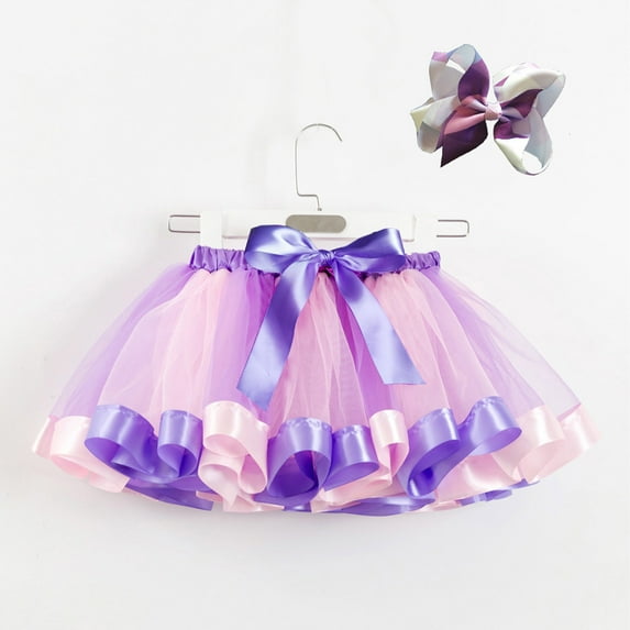 Fesfesfes Toddler Baby Kids Girls Puffy Skirt Cute Rainbow Tutu Skirts Princess Pettiskirt Multi-color Skirt Bow Hairpin Set Sale