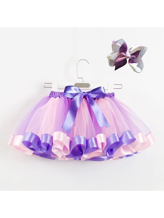 Toddler Baby Kids Girls Puffy Skirt Cute Rainbow Tutu Skirts Princess Pettiskirt Multi-color Skirt Bow Hairpin Set Sale
