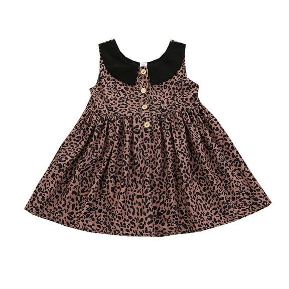 Fesfesfes Toddler Baby Kids Girls Sleeveless Leopard Print Skirt Dress Princess Dress
