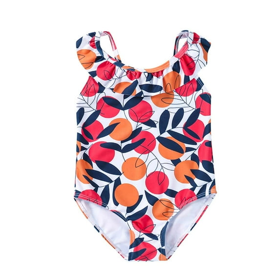 Fesfesfes Toddler Baby Kids Girls Striped Print One-Piece Swimsuit Ruffle Splicing Sling Bathing Suit Beach Swimwear Monokini