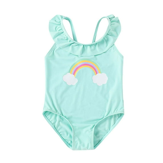 Fesfesfes Toddler Baby Kids Girls Striped Print One-Piece Swimsuit Ruffle Splicing Sling Bathing Suit Beach Swimwear Monokini