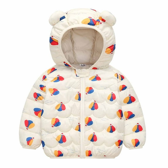 Fesfesfes Toddler Baby Puffer Jacket Hoodie Coat for Boys Girls Winter Printed Padded Jacket Thicken Lining Hooded Kids Jacket Coat Clearance Under $10