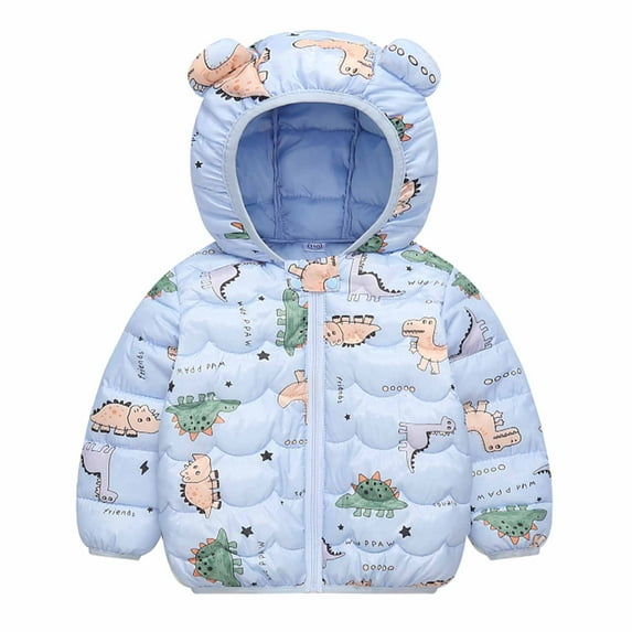 Fesfesfes Toddler Baby Puffer Jacket Hoodie Coat for Boys Girls Winter Printed Padded Jacket Thicken Lining Hooded Kids Jacket Coat