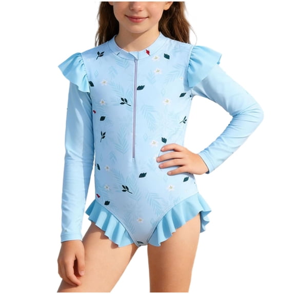 Fesfesfes Toddler Bathing Suits Beachwear Girls' Floral Long Sleeve Half Zip Skirt Style Fashion Triangular Swimsuit Lightweight,Trendy,and for Beach