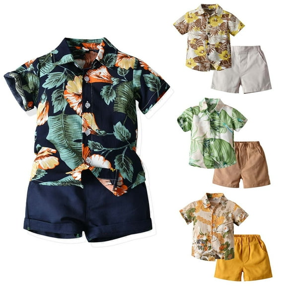 Fesfesfes Toddler Boy Outfits 4T Boys Casual Short Sleeve Round-Neck Printing+Short Pants Two-piece Set 4-5 Years