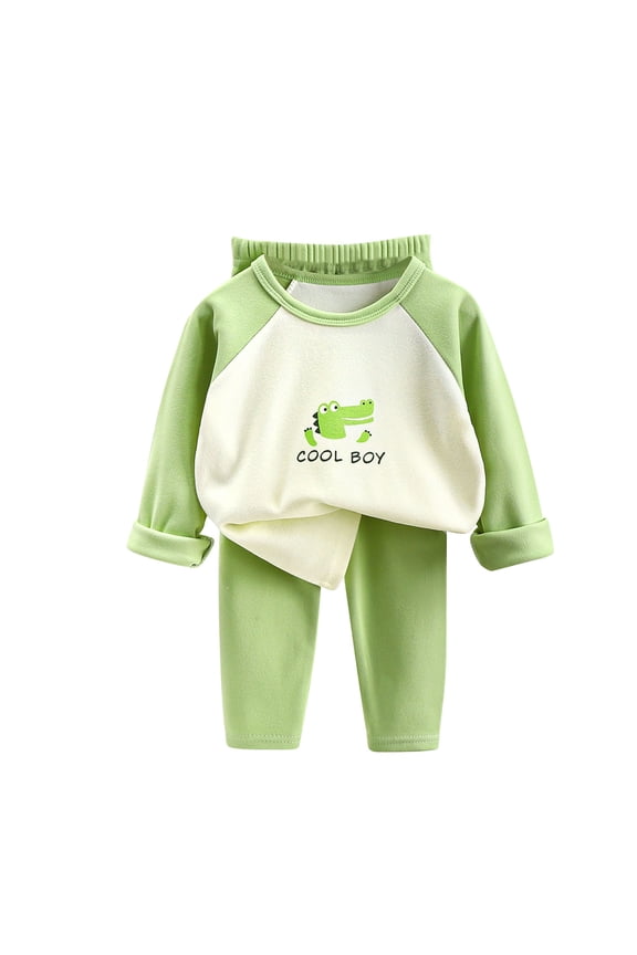 Toddler Outfit Baby Kids Winter Boys Girls Solid Color Print Long Sleeved Thickening Home Wear Clothes Suit