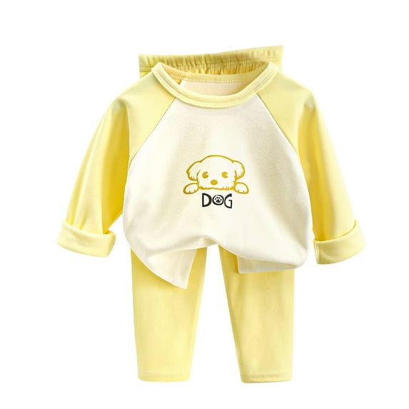 Fesfesfes Toddler Boy and Girl Sweaters Toddler Baby Kids Winter Boys Girls Solid Color Print Long Sleeved Thickening Home Wear Clothes Suit