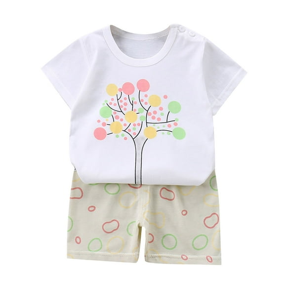Fesfesfes Toddler Boys Baby Girls Kids Outfit Child Tshirt Sets Short Sleeve Shirts and Shorts Suits Cute Cartoon Pattern Casual Tee Sets On Sale