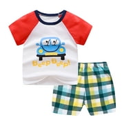 Fesfesfes Toddler Boys Cartoon Print Pattern Short Sleeve Clothes Summer Two-piece Sute
