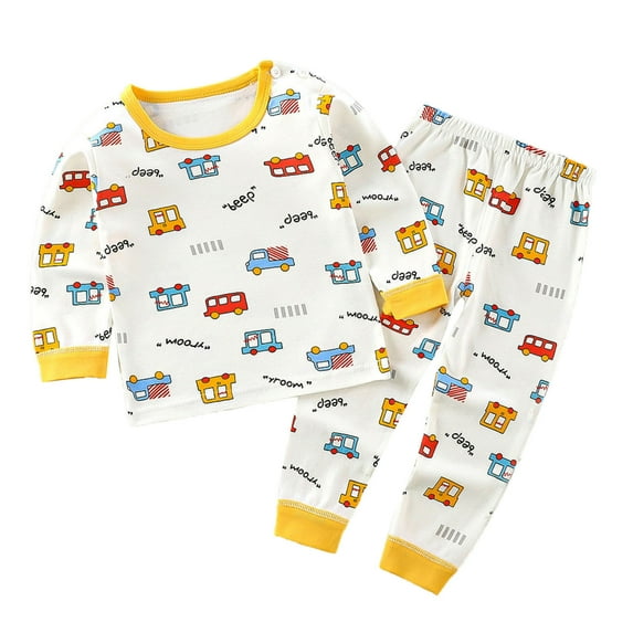 Fesfesfes Toddler Boys Girls Long Sleeve Outfit Sets Leisure Car Print Tops N Pants Sets Casual Home Wear Clothes Suit 3-9 Months