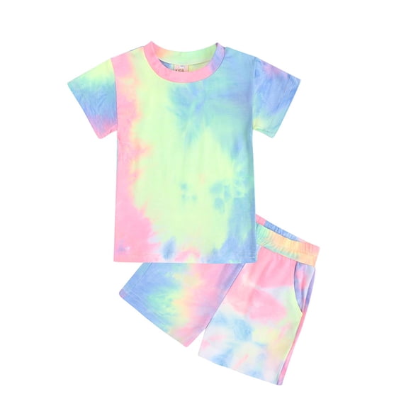 Fesfesfes Toddler Boys Girls Set Summer Tie-dye Short Sleeve Shorts Casual Homewear Suit