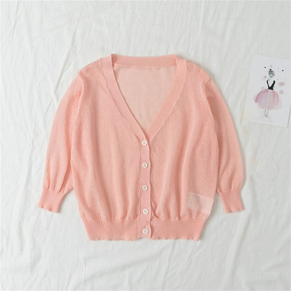 Fesfesfes Toddler Cardigan Kids Baby Girls Sweater Cardigan Cute Color Long Sleeve Shirts Thin Style Button Cardigan Fall Coat Saving Sale