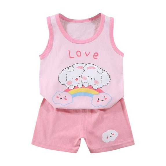 Fesfesfes Toddler Clothes Fashion Boys Casual Short Sleeve Tops Round Neck Collar Botton Printed Short Pants Sets