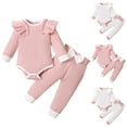thumbnail image 1 of Fesfesfes Toddler Girl Clothes Fashion Girls Casual Long Sleeve Tops Round Neck Collar Botton Solid Long Pants Sets, 1 of 9