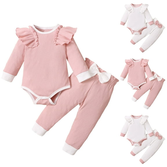 Fesfesfes Toddler Girl Clothes Fashion Girls Casual Long Sleeve Tops Round Neck Collar Botton Solid Long Pants Sets