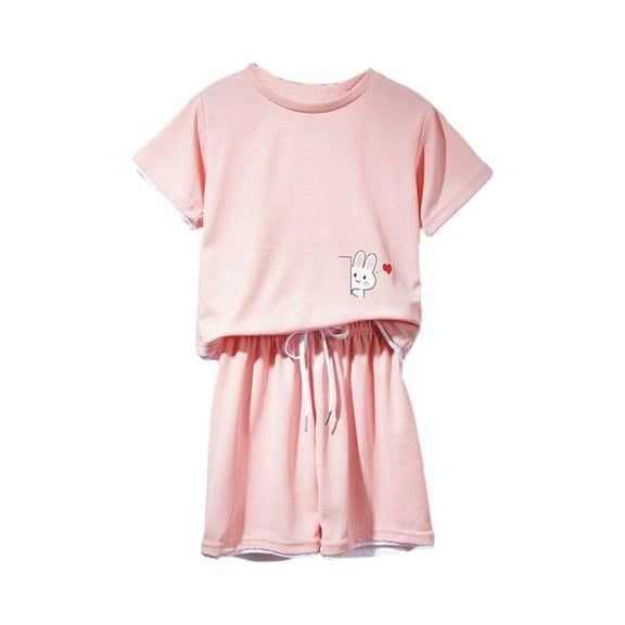 Fesfesfes Toddler Girl Summer Outfits Girl's Spring Short Sleeve Shirt With Elastic Waist Short Sleeve Letter Tee Shirt And Track Shorts 2 Piece Outfit 7-8 Years