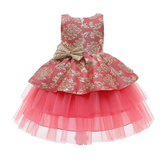 Fesfesfes Toddler Girls Chiffon Dress Net Yarn Embroidery Bowknot Birthday Party Dress Gown Kids Cute Dresses On Sale