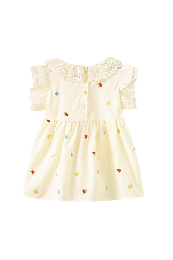 Toddler Girls Floral Embroidery Lapel Dress Summer Sleeveless Breathable Dress,Casual Knee-Length Playwear with Fashionable Floral Print(Yellow,9 Months)