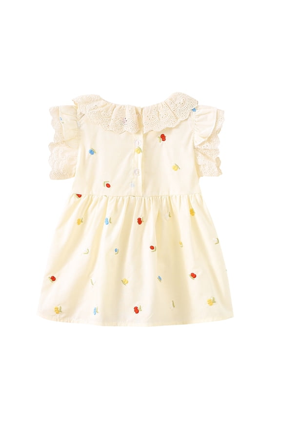 Toddler Girls Floral Embroidery Lapel Dress Summer Sleeveless Breathable Dress,Casual Knee-Length Playwear with Fashionable Floral Print(Yellow,24 Months)
