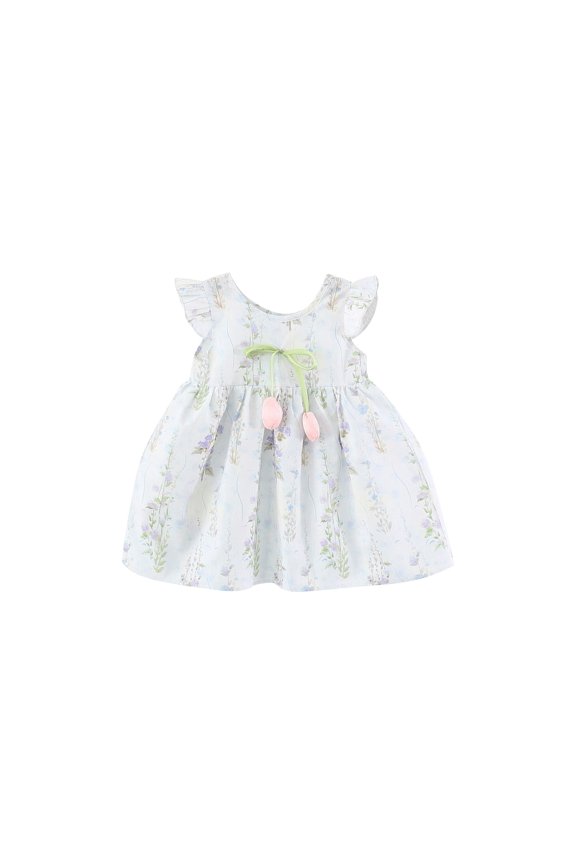 Toddler Girls' Floral Print Ruffle Princess Dress Sleeveless Sweet Tiered Sundress for Baby,Cute Boho Spring Summer Party and Playwear Outfit(Blue,6 Months)