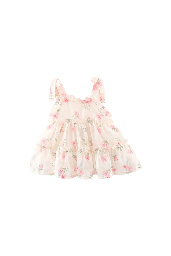 Toddler Girls' Floral Print Tiered Dress Sleeveless Sweet A-Line Sundress for Baby,Lightweight Breathable Spring Summer Playwear and Party Outfit(Pink#1,6 Months)