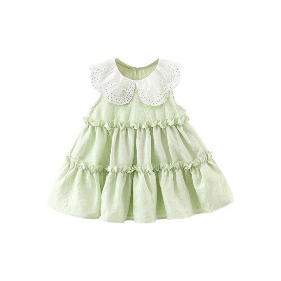 Fesfesfes Toddler Girls' Floral Ruffle Dress Sleeveless Princess Style Tiered Sundress for Baby,Cute Casual Holiday and Birthday Party Outfit(Green,3 Years)