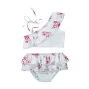 Fesfesfes Toddler Girls Kids Swimsuit Sling Flower Leopard Print Beach Wear Ruffle Bikini Suit