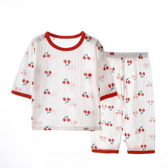 Fesfesfes Toddler Girls PJS Set Summer 3/4 Sleeve Pajamas Sets Casual Air-Conditioning Clothing Loungwear Girls Homewear