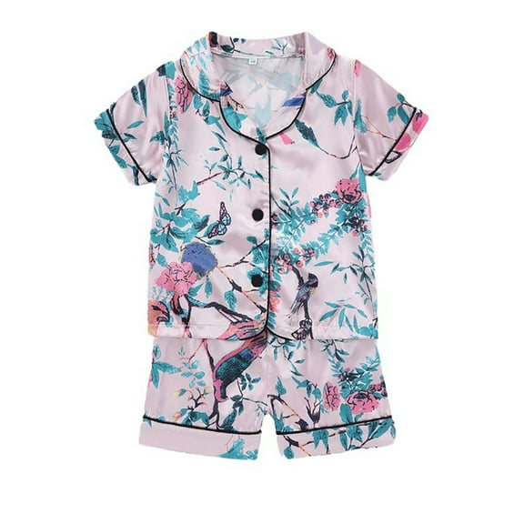 Fesfesfes Toddler Girls Pajamas Sets Print Turndown Collar Neck Tops And Short Sets Loose Baby Kids Sleepwear Home Clothing Pajamas Set