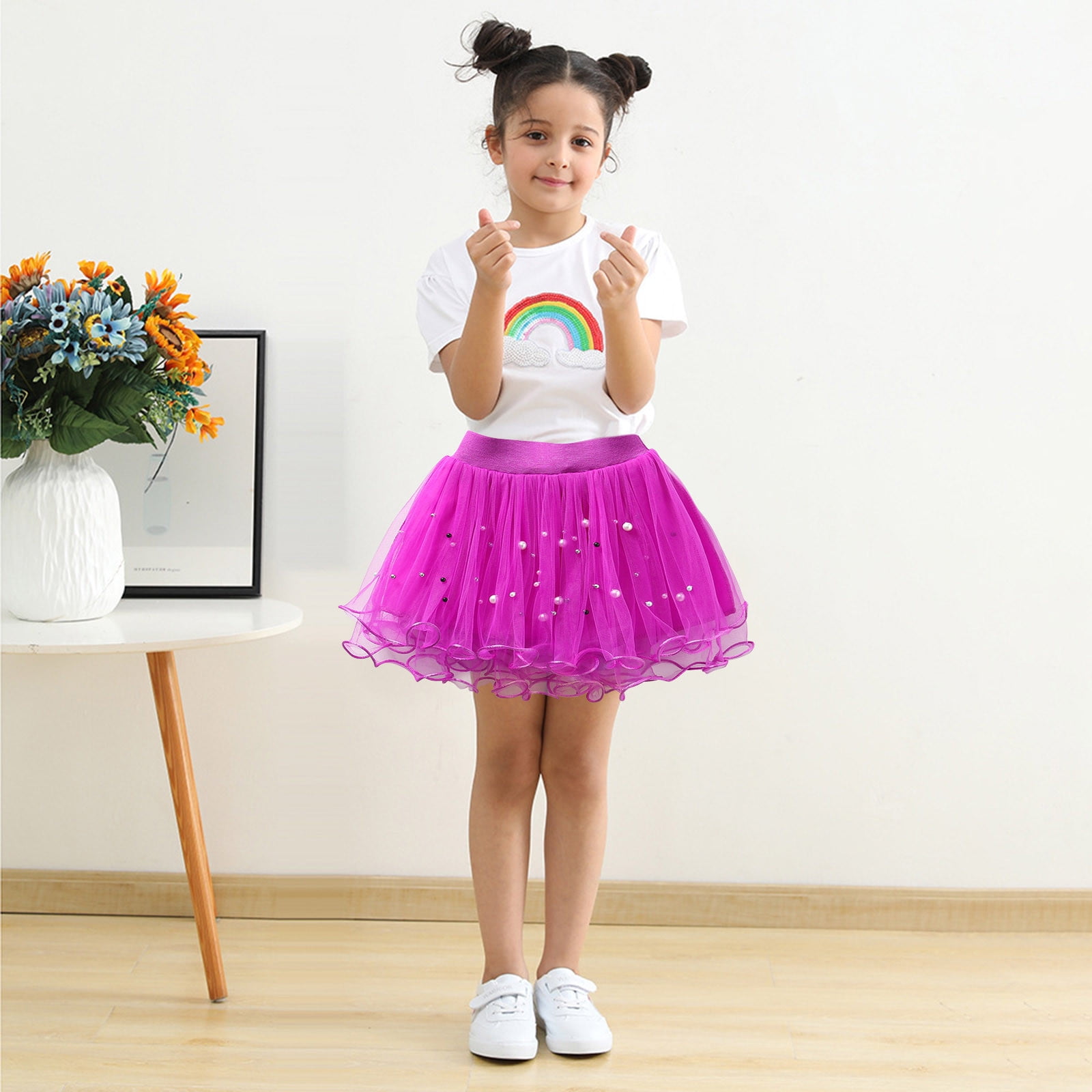 Fesfesfes Toddler Girls Puffy Skirt Cute Party Dance Costume Splice Solid Color Tutu Skirts Crimping Pearl Sequins Tulle Skirt Under 10 Walmart