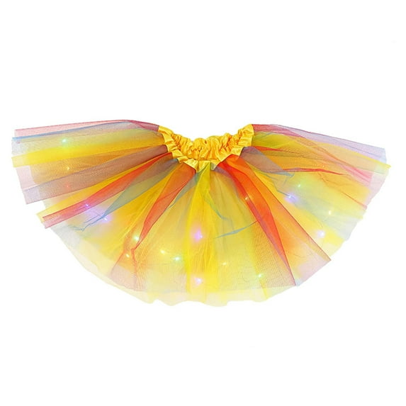 Fesfesfes Toddler Girls Puffy Skirt Cute Party Dance Rainbow Color LED Be Luminous Tulle Tulle