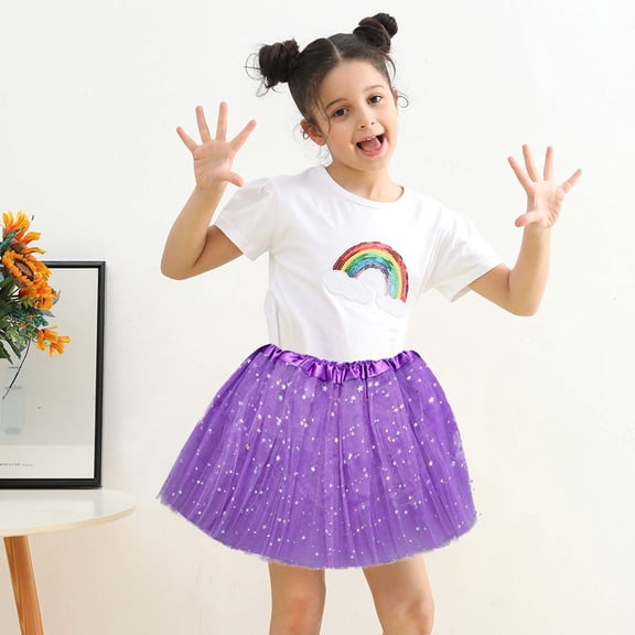 Fesfesfes Toddler Girls Puffy Skirt Cute Party Dance Solid Color Tulle Sequins Stars Tulle