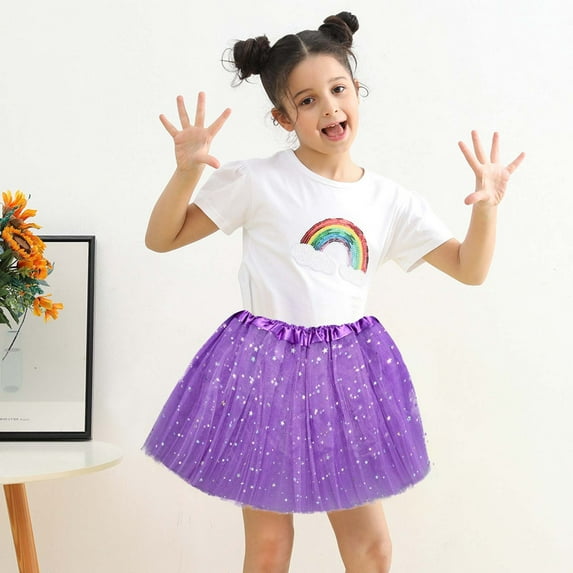 Fesfesfes Toddler Girls Puffy Skirt Cute Party Dance Solid Color Tulle Sequins Stars Tulle