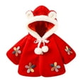 thumbnail image 1 of Fesfesfes Toddler Girls Solid Color Plush Cute Flowers Rabbit Ears Winter Hoodie Thick Coat Cloak, 1 of 6