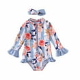 thumbnail image 1 of Fesfesfes Toddler Girls Swimsuit Long Sleeve Bathing-Suits with Hairband Flower Print Ruffle Trim One-piece Swimsuit Swimwear Suit, 1 of 9