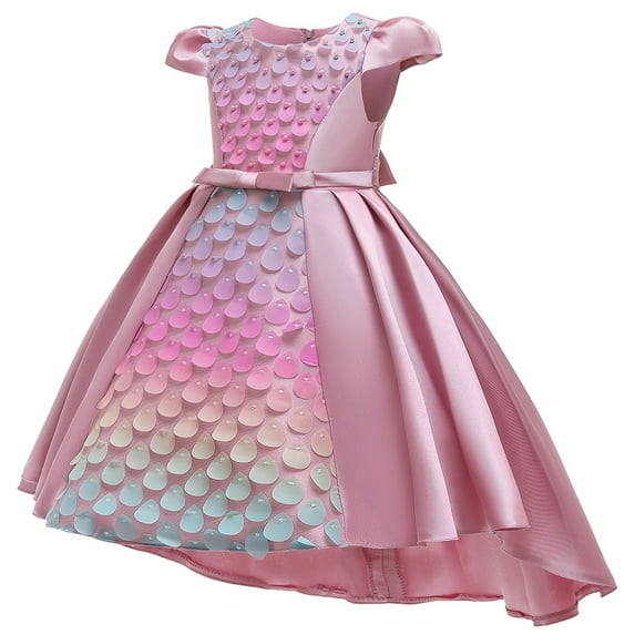 Fesfesfes Toddler Girls Temperament Dress Bowknot Cute Mermaid Beading Birthday Party Gown Dresses Spring Saving Clearance