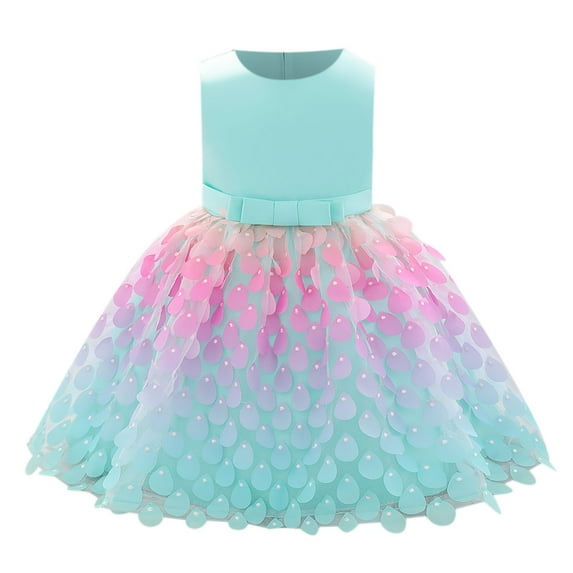Fesfesfes Toddler Girls Tulle Dress Bowknot Cute Mermaid Puffy Dress Beading Birthday Party Gown Dresses