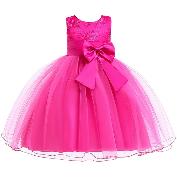Fesfesfes Toddler Girls Tulle Dress Net Yarn Embroidery Bowknot Princess Dress Birthday Party Gown Kids Cute Dresses Clearance