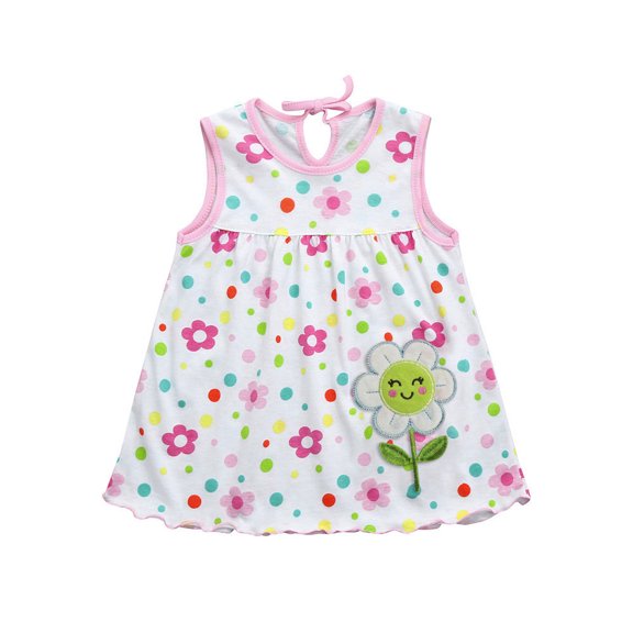 Fesfesfes Toddler Girls Vest Cute Baby Flower Printed Kids Dress Children Dot Striped Tees Dress T-Shirt Vest Under $10