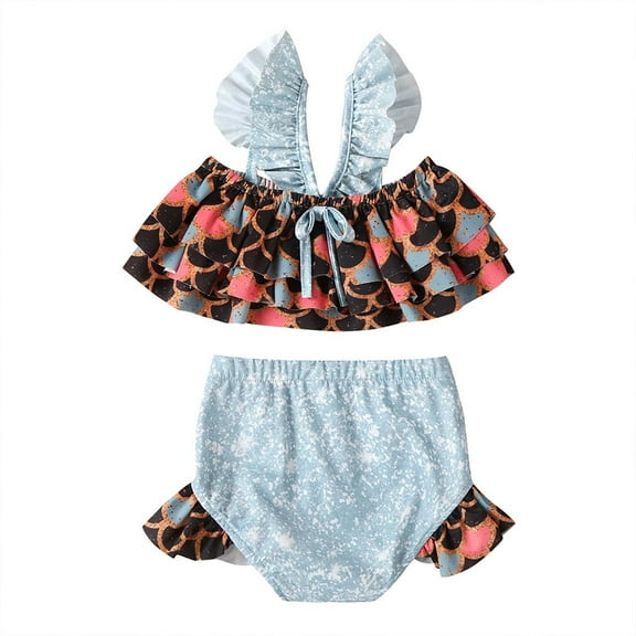 Fesfesfes Toddler Grils Baby Summer Bathingsuit Sweet And Cute Ruffle Patchwork Swimwear Beach Wear Seaside Swimming Suit