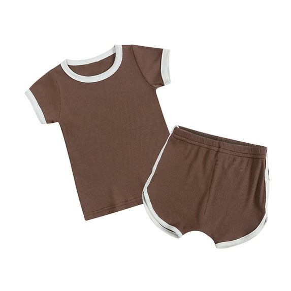 Fesfesfes Toddler Hawaiian Outfit Girl Toddler Kids Baby Boys Girls Fashion Cute Solid Color Short Sleeve Shorts Cotton Casual Suit 2-3 Years