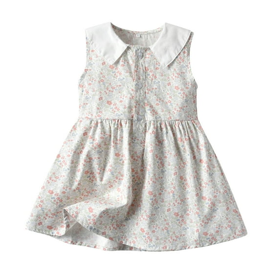 Fesfesfes Toddler Infant Baby Girls Sleeveless Vest Dress Floral Printed Princess Dress for Little Girls On Sale