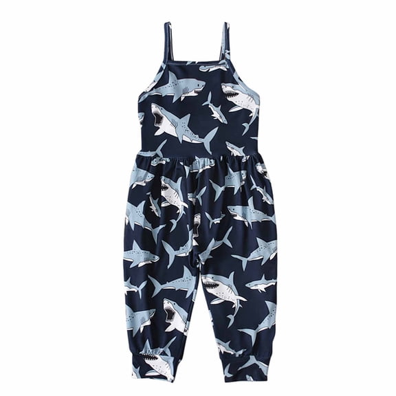 Fesfesfes Toddler Jumpsuit Girls Summer Romper Printed Sling Overall Sleeveless Backless Jumpsuit Infant Onesie Sleepwear