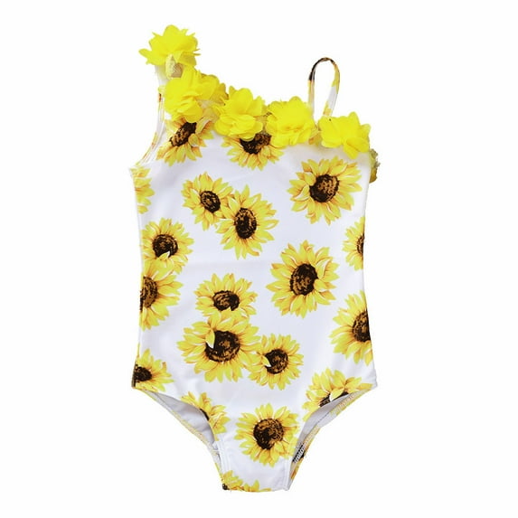 Fesfesfes Toddler Kid Baby Girls Infant Swimwear Swimsuit Flower Applique Slanted Shoulder Swimwear Swimdress One-Piece Bathing Monokini