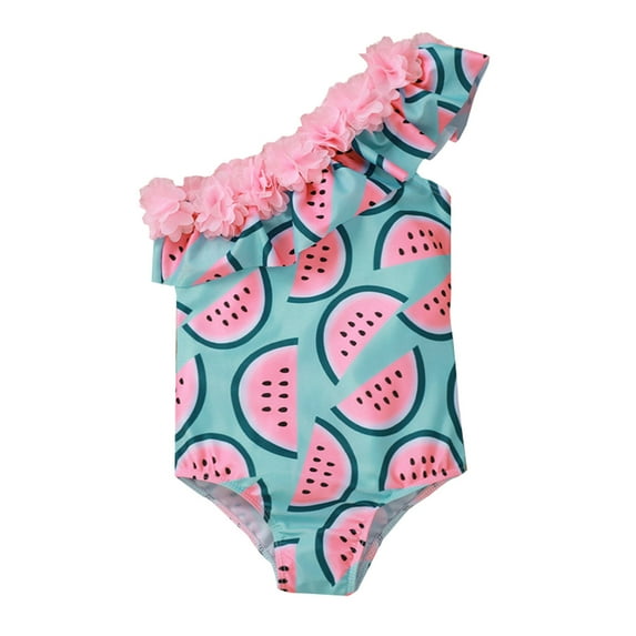 Fesfesfes Toddler Kid Baby Girls Ruffle Print One Shoulder Monokini One-Piece Swimwear Swimsuit Beachwear Bathing Suit