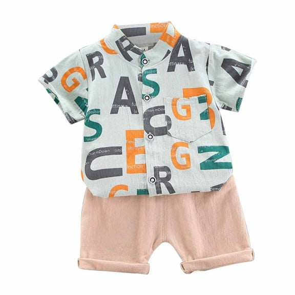 Fesfesfes Toddler Kids Baby Boy Casual Letter Print Short-sleeved Shorts Clothes Set Summer