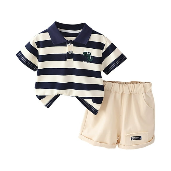 Fesfesfes Toddler Kids Baby Boy Casual Striped Short Sleeve T-shirt Denim Shorts Shorts Clothes Set Summer Saving Clearance