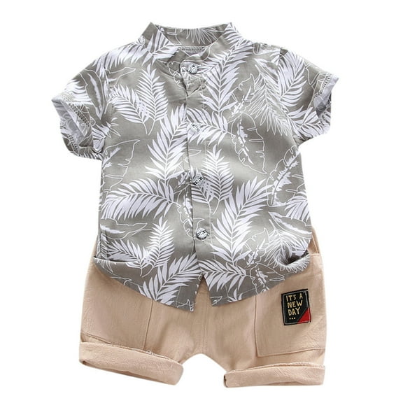 Fesfesfes Toddler Kids Baby Boy Short Sleeve Pattern Shirt Tops Shorts Set Clothes On Sale